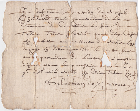 Corcelles document - 1536, Sébastian de Proroman Corcelles document - 1536, Sébastian de Proroman