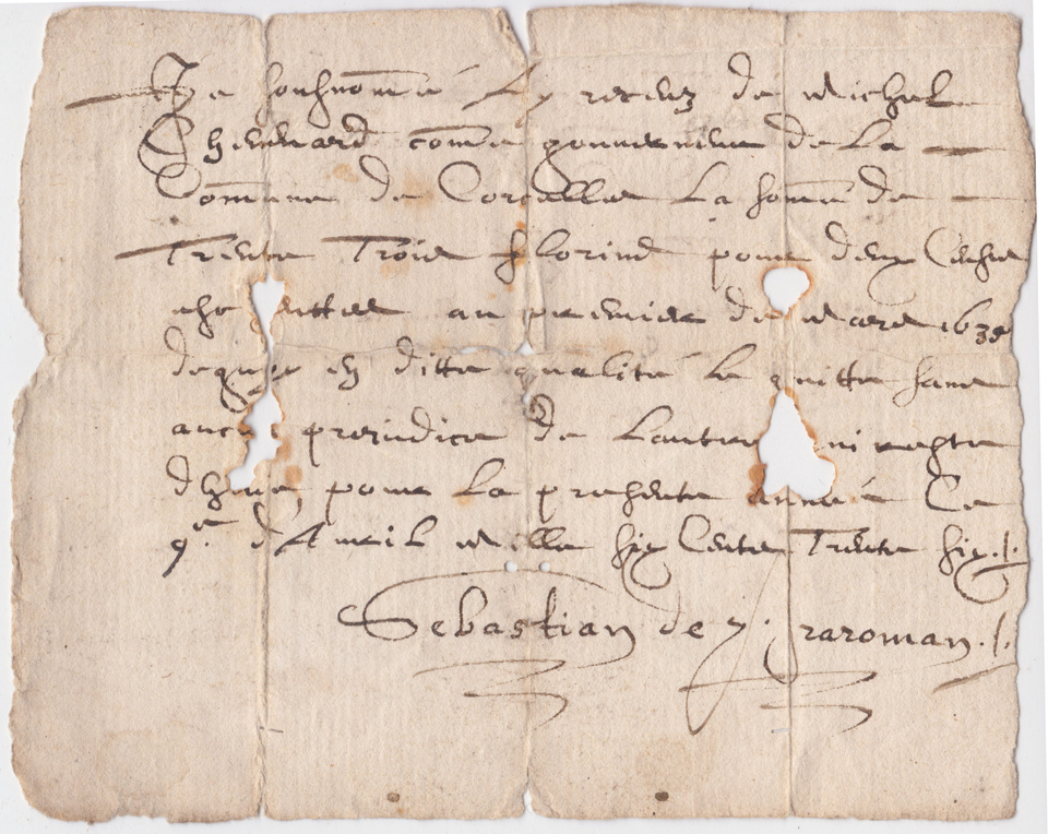 Corcelles document - 1536, Sébastian de Proroman Corcelles document - 1536, Sébastian de Proroman